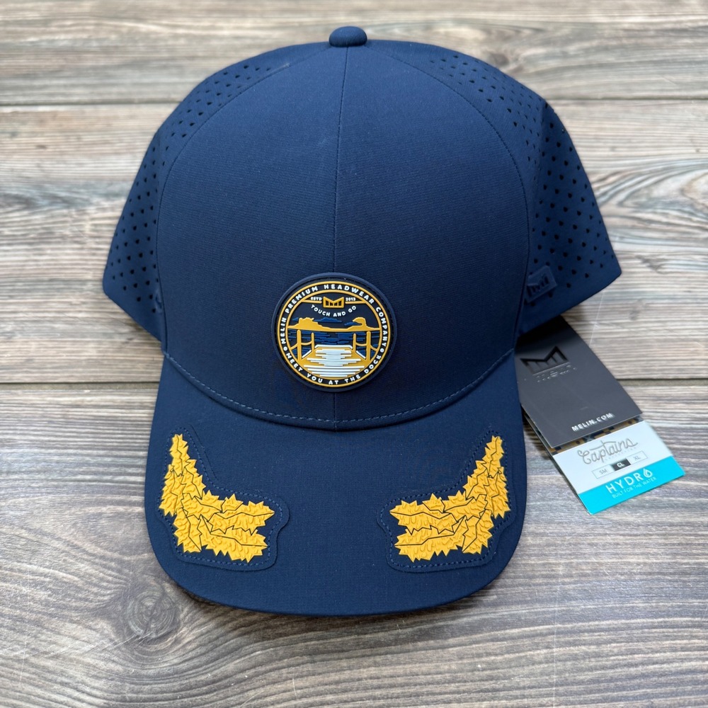 Melin Mens CL Hydro A-Game Captains Hat Navy Blue Scrambled Eggs Snapback NEW